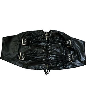 Goth punk lace up waist corset belt faux leather back zipper front laces Sz XXL
